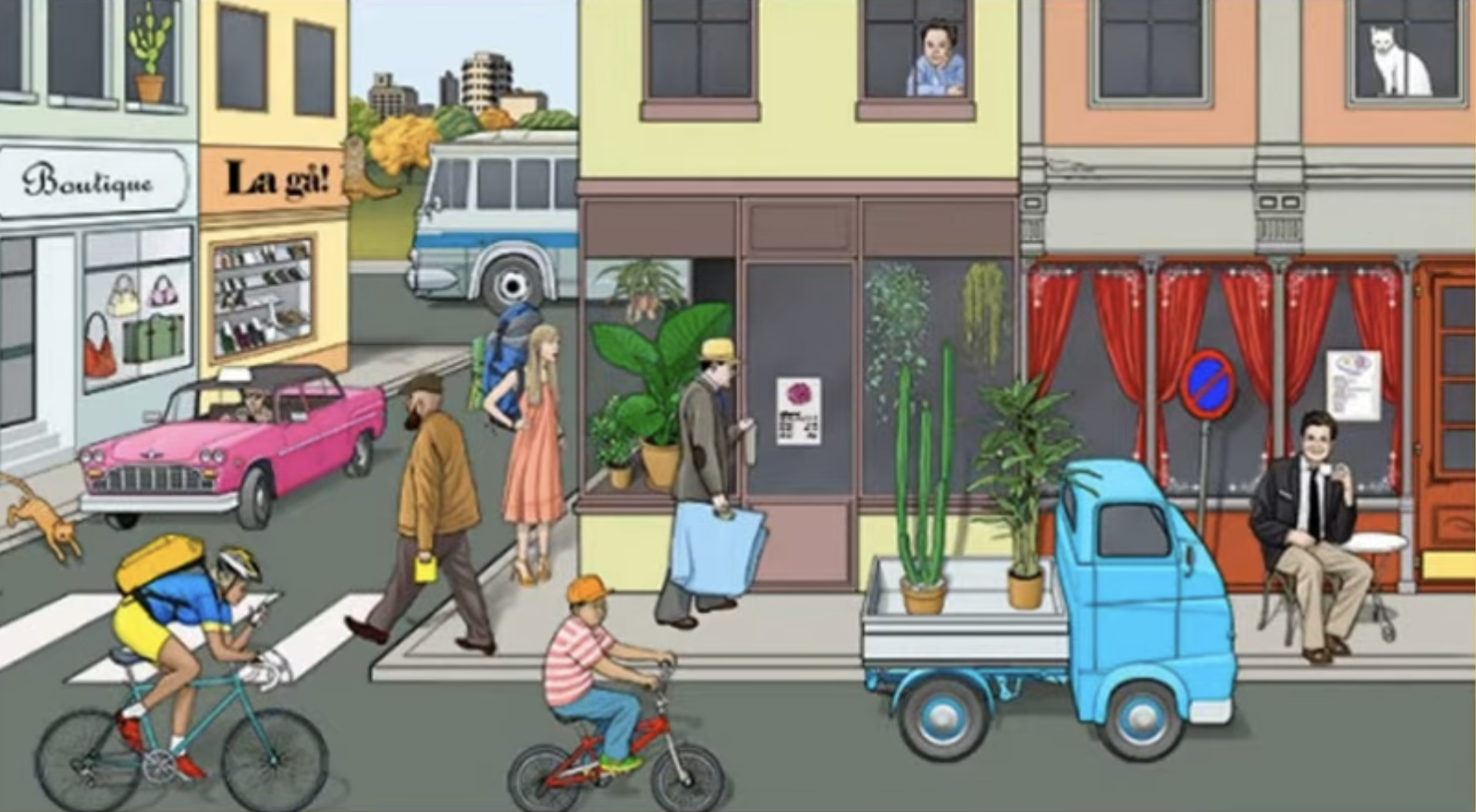 A street with cars and shops