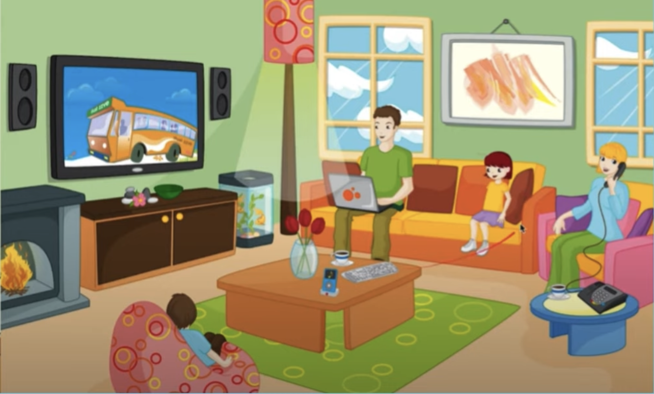 The family in the living room