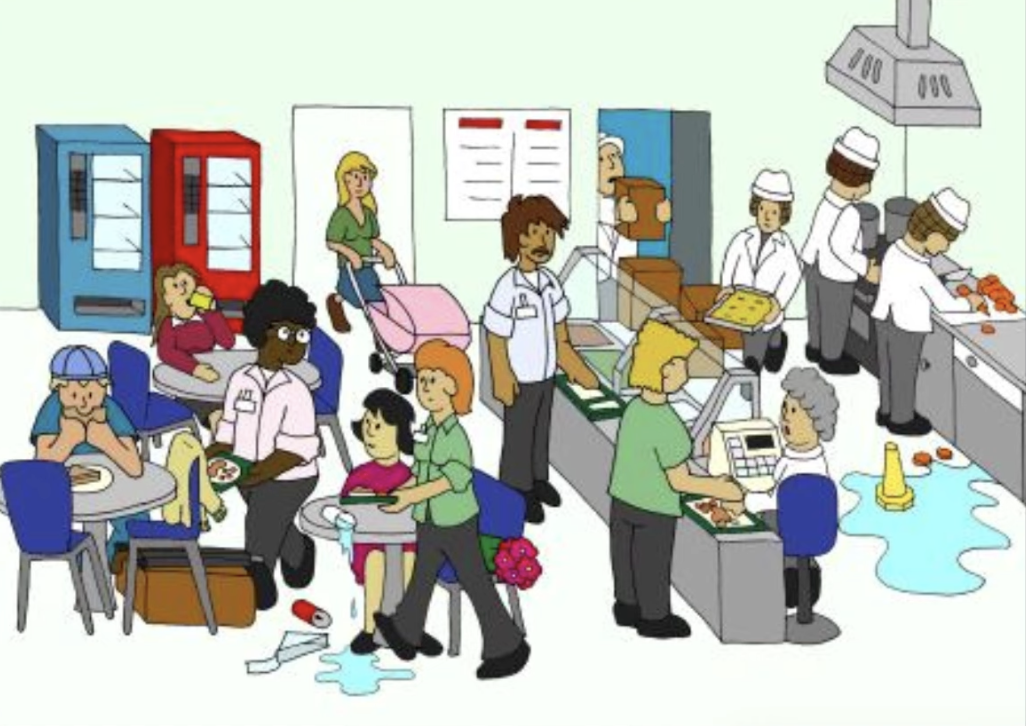 In the busy cafeteria