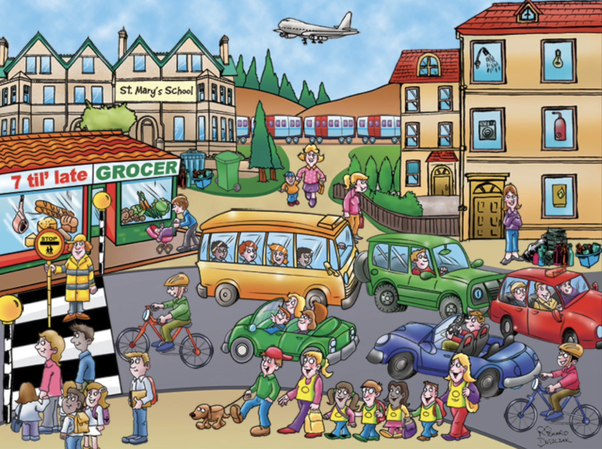 School bus and morning traffic